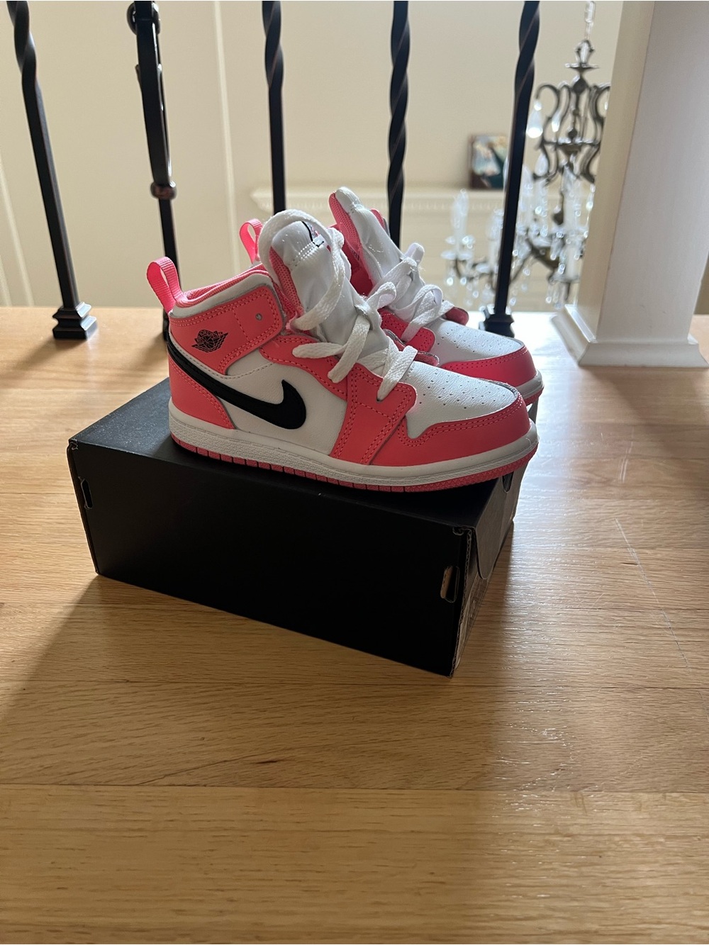 Jordan Nike Kids Pink, White and Black High-Top Sneakers